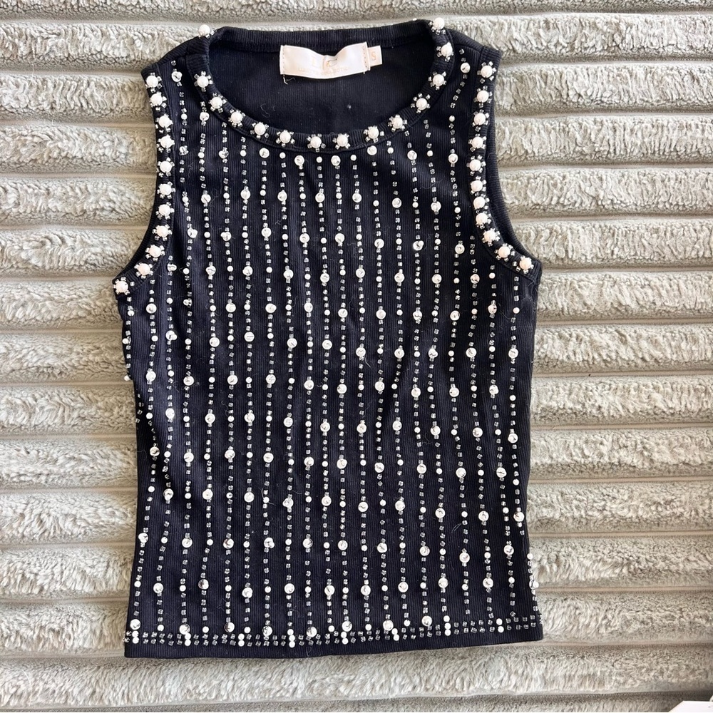Vintage Liz Collection Diamond/Pearl Embroidered Cotton Tank Top- XS/S
